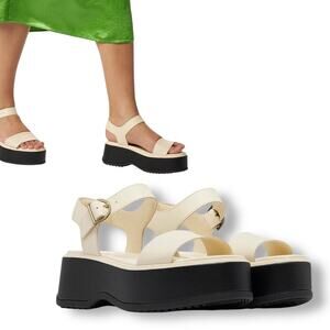 Sorel Women’s Dayspring Ankle Strap Platform Sandals Leather Honey White Size 10